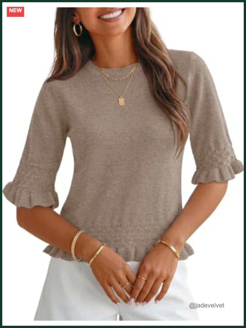 Womens 3/4 Sleeve Peplum Sweater Crewneck Knit Pullover Top
